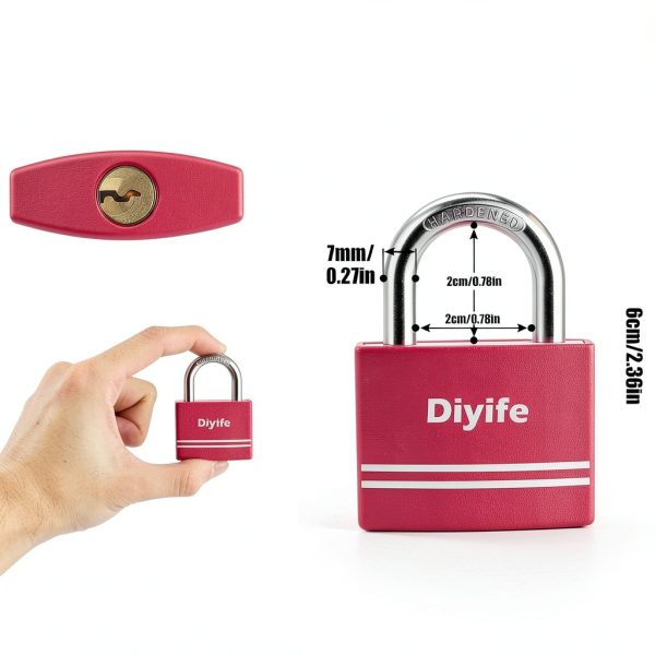 Keyed Padlock Diyife 2 Pack Pink Aluminum Lock with Anti Rust Keys-5