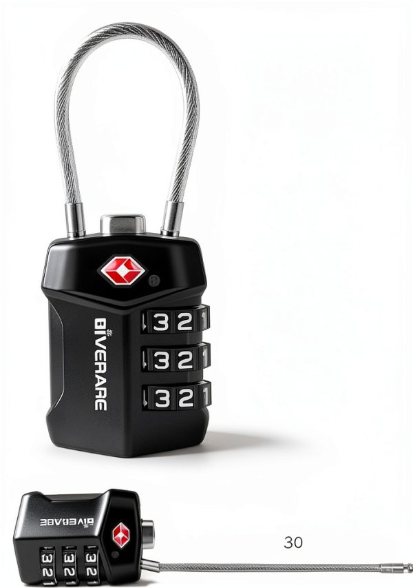 2 Pack TSA Approved Travel Luggage Locks, Cable Combination Lock Alloy, Metal Keyless 3-Digit Padlocks, Weatherproof TSA Accepted Padlock for Gym Locker, Golf Bag Case, Backpack, Black-by GIVERARE-1