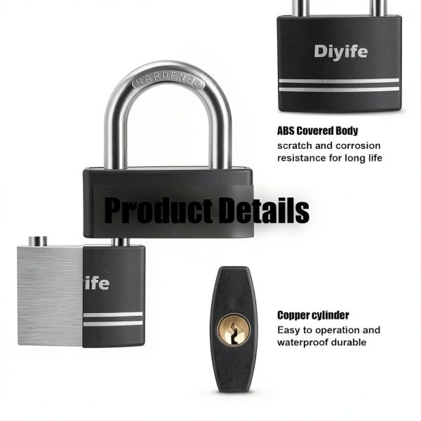Keyed Padlock Diyife 2 Pack Anti Rust with 4 Keys Black Shackle-3
