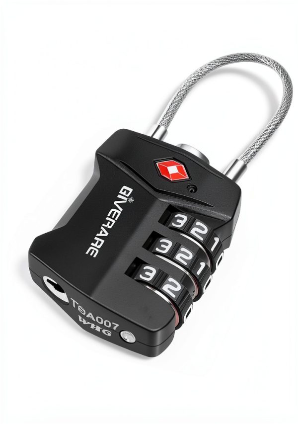 2 Pack TSA Approved Travel Luggage Locks, Cable Combination Lock Alloy, Metal Keyless 3-Digit Padlocks, Weatherproof TSA Accepted Padlock for Gym Locker, Golf Bag Case, Backpack, Black-by GIVERARE-3