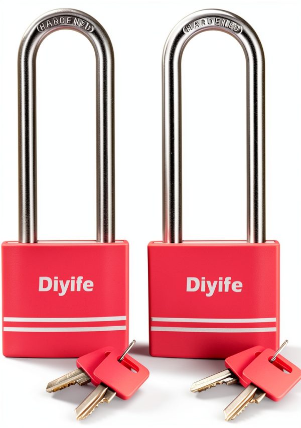 Diyife Padlock 2 Pack Long Shackle Aluminum Keyed Padlock Pink-0
