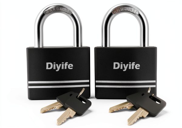 Keyed Padlock Diyife 2 Pack Anti Rust with 4 Keys Black Shackle-0
