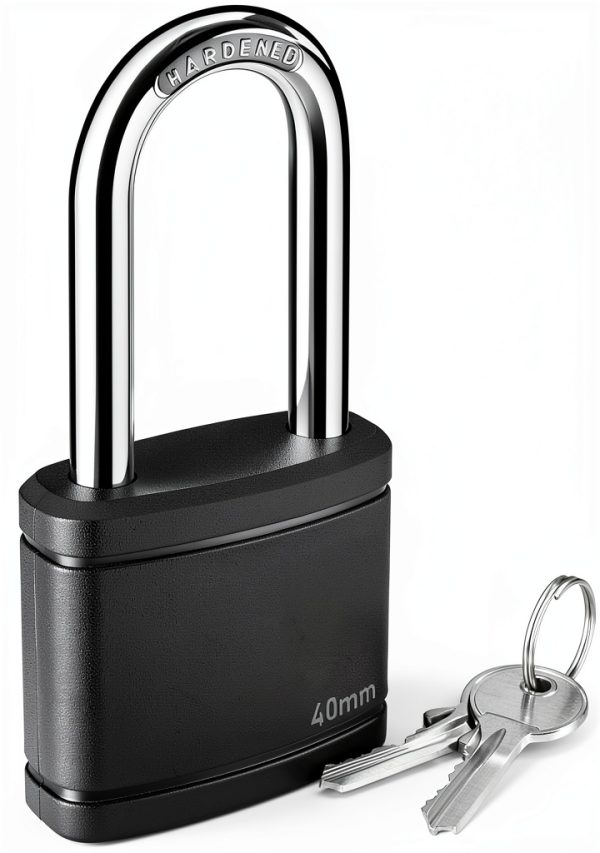 Puroma Keyed Padlock with 2 Keys Alike, 1.8 Inch Locker Lock 40mm Heavy-Duty Locks for Gate Fence Hasp Cabinet Toolbox School Gym Locker (Black)-0