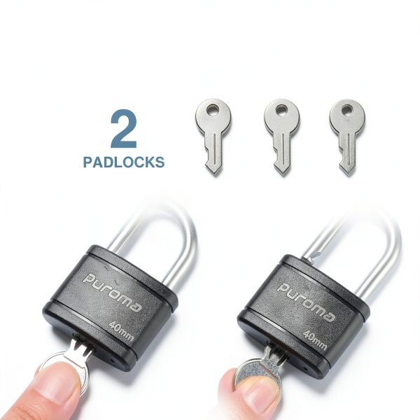 Puroma 2 Pack Keyed Padlock with 3 Keys Alike, 1.1 Inch Locker Lock 40mm Heavy-Duty Locks for Gate Fence Hasp Cabinet Toolbox School Gym Locker (Black)-2