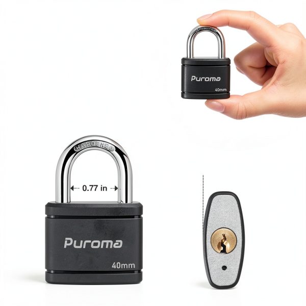 Puroma 2 Pack Keyed Padlock with 3 Keys Alike, 1.1 Inch Locker Lock 40mm Heavy-Duty Locks for Gate Fence Hasp Cabinet Toolbox School Gym Locker (Black)-1