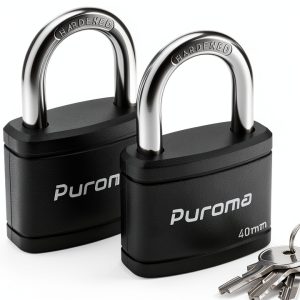 Puroma 2 Pack Keyed Padlock with 3 Keys Alike, 1.1 Inch Locker Lock 40mm Heavy-Duty Locks for Gate Fence Hasp Cabinet Toolbox School Gym Locker (Black)-0