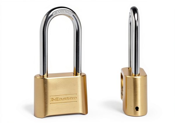 Master Lock Brass Combination Lock, Gate Lock for Outdoor Fence or Shed, Customizable Combination Padlock with Extended 2-1/4-Inch-Long Shackle, 2 Pack, 175LHEC2-5