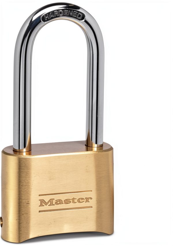 Master Lock Brass Combination Lock, Gate Lock for Outdoor Fence or Shed, Customizable Combination Padlock with Extended 2-1/4-Inch-Long Shackle, 2 Pack, 175LHEC2-2