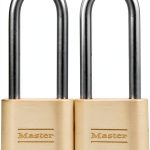 Master Lock Brass Combination Lock, Gate Lock for Outdoor Fence or Shed, Customizable Combination Padlock with Extended 2-1/4-Inch-Long Shackle, 2 Pack, 175LHEC2-0