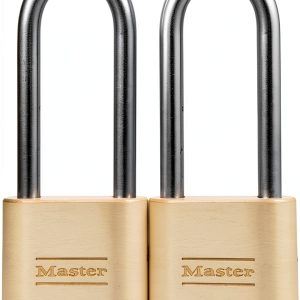 Master Lock Brass Combination Lock, Gate Lock for Outdoor Fence or Shed, Customizable Combination Padlock with Extended 2-1/4-Inch-Long Shackle, 2 Pack, 175LHEC2-0