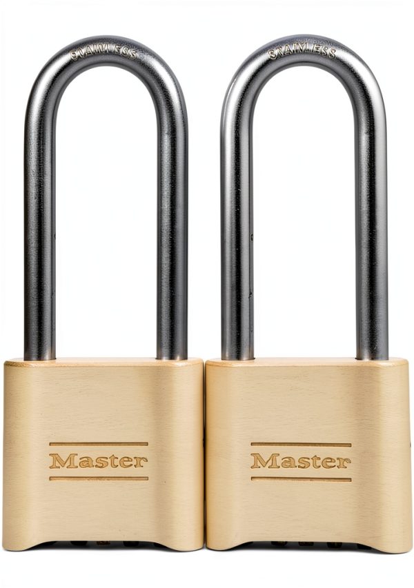Master Lock Brass Combination Lock, Gate Lock for Outdoor Fence or Shed, Customizable Combination Padlock with Extended 2-1/4-Inch-Long Shackle, 2 Pack, 175LHEC2-0