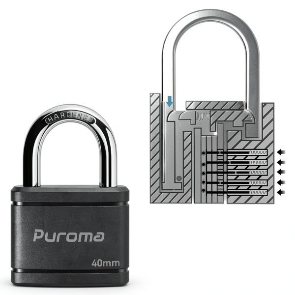Puroma 2 Pack Keyed Padlock with 3 Keys Alike, 1.1 Inch Locker Lock 40mm Heavy-Duty Locks for Gate Fence Hasp Cabinet Toolbox School Gym Locker (Black)-4