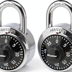 Master Lock Black Gym Locker Lock Combination Padlock, Indoor Combo Lock with Preset 3-Digit Code for Cabinets, Storage, 2 Pack, 1500T-0