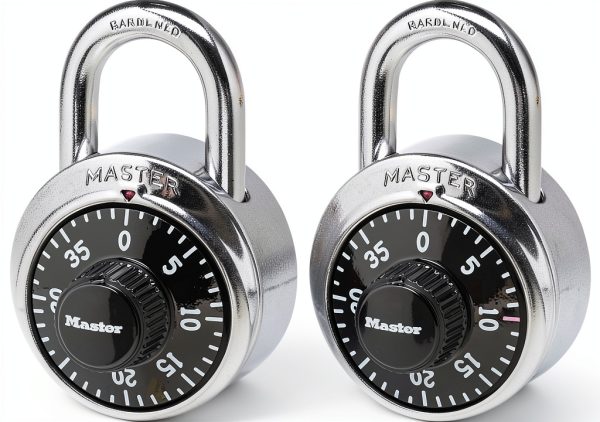 Master Lock Black Gym Locker Lock Combination Padlock, Indoor Combo Lock with Preset 3-Digit Code for Cabinets, Storage, 2 Pack, 1500T-0